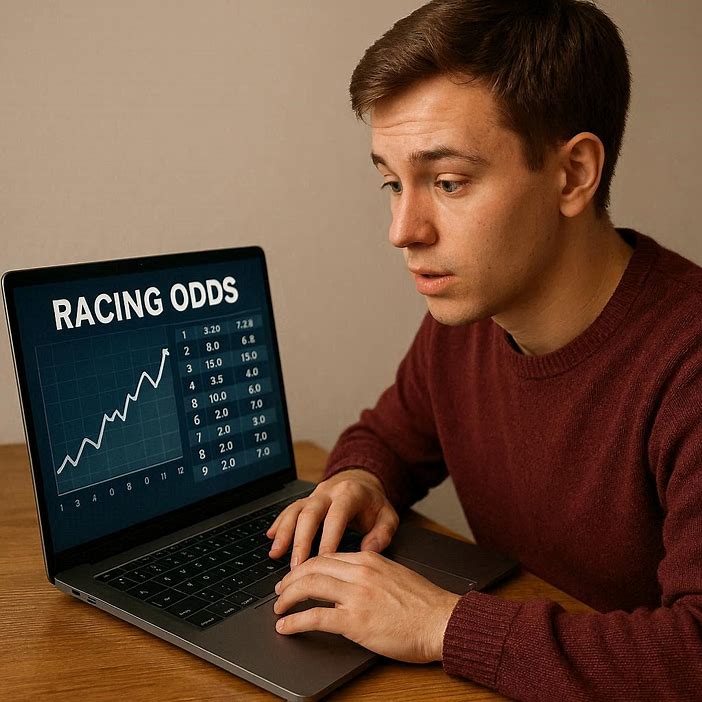 studying racing odds on a laptop